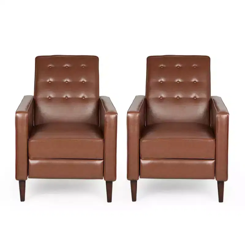 Set of 2 Mid-Century Modern Tufted Pushback Recliners