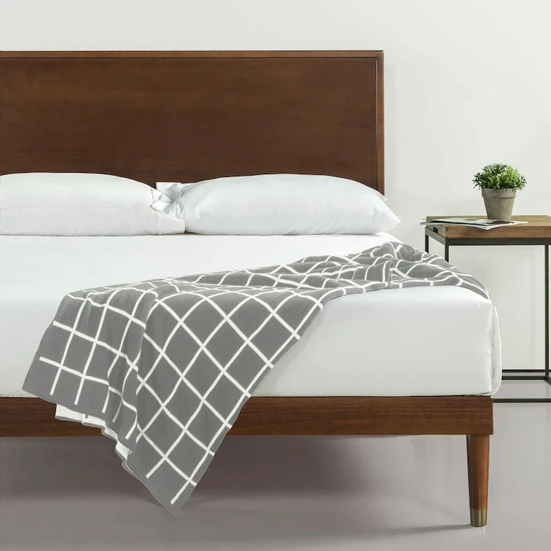 Deluxe Mid-Century Wood Platform Bed – Pine & Steel, Multiple Sizes
