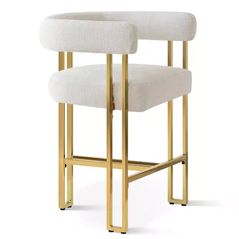 Set of 3 Counter Height Bar Stools with Backs and Arms, Modern Chenille Upholstered Kitchen Island Chairs with Gold Metal Legs - Panipeachy