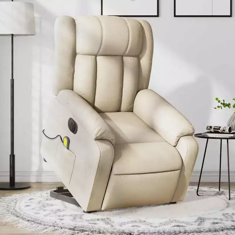 Electric Power Lift Massage Recliner Chair - Cream Fabric, Motorized Adjustments, Vibration Massage, Comfort Design for Elderly