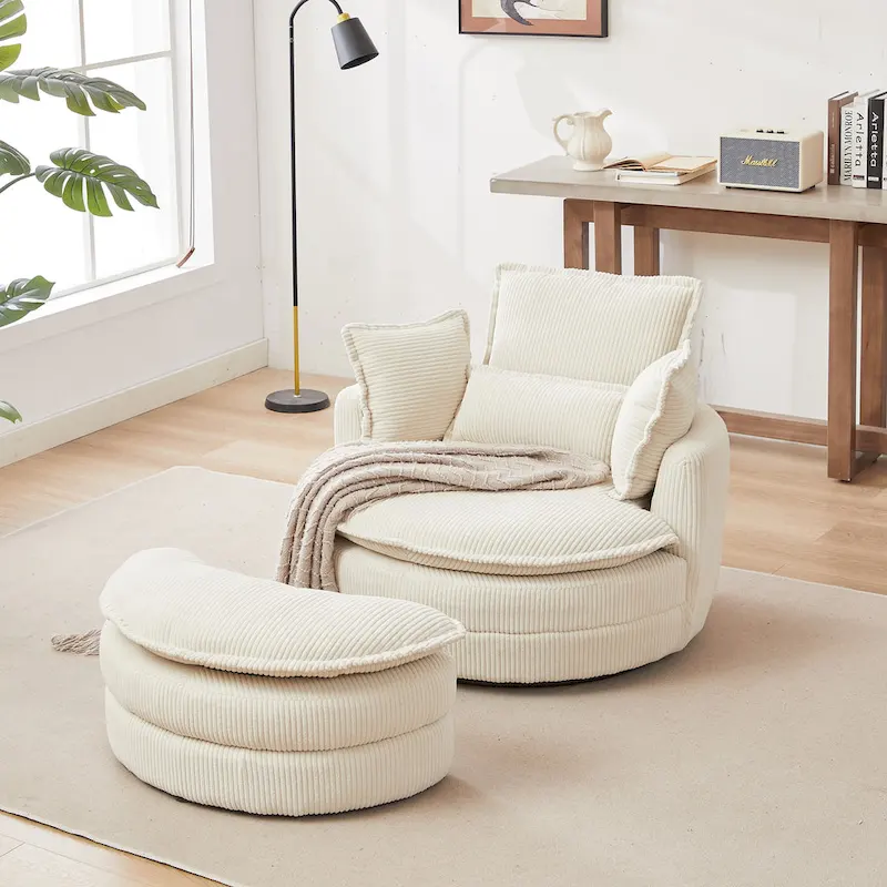 Oversized Swivel Barrel Chair with Storage Ottoman