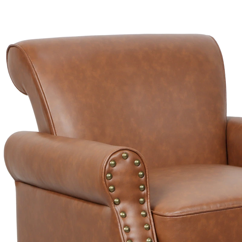 Rolled Armrests PU Accent Chair with Nailhead Trim