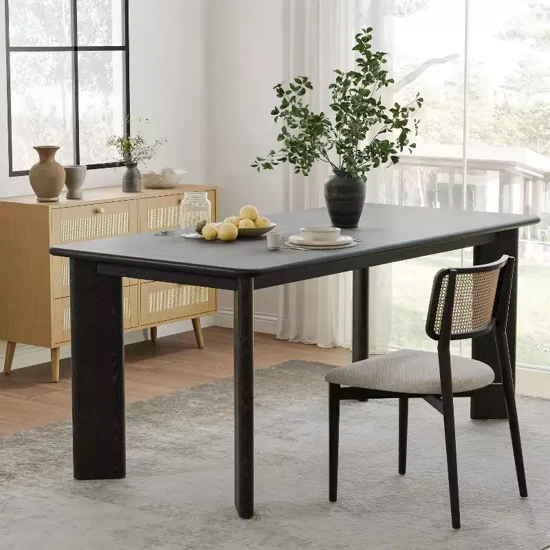 PexFix 67 x 33.5 Black Solid Wood Farmhouse Dining Table Square Wood Top for Modern Dining Rooms & Family Gatherings