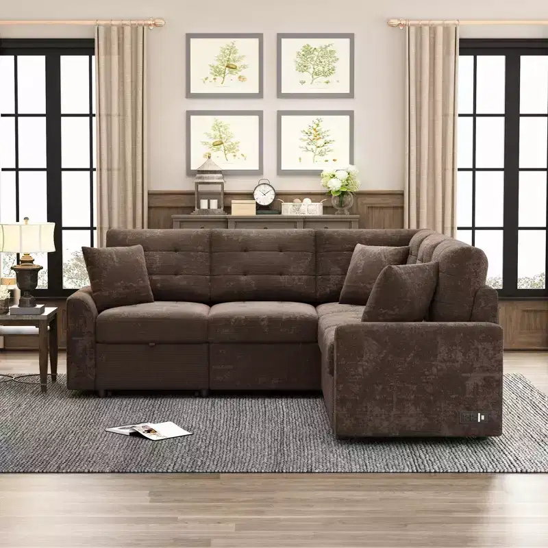 82.6W Sofa Bed with Wheels, Pull-out Sleeper Sofa with and Sockets