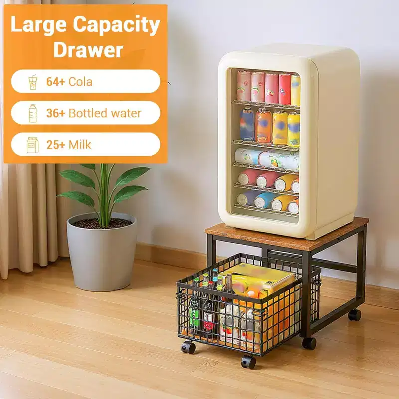 Mini Fridge Stand with Storage Cart & Swivel Wheels, Adjustable Feet, Heavy Duty Metal Frame Holds 198 lbs for Home, Office, Dorm, Coffee Bar