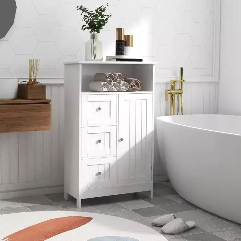 Bathroom Storage Cabinet, Freestanding Storage Organizer with 3 Drawers, Wooden Floor Cabinet for Living Room Bathroom Kitchen Entryway