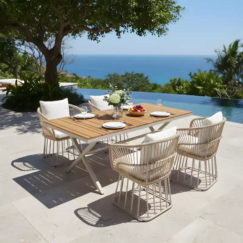 Christopher Knight Home David Patio Modern Steel 5-Piece Dining Set Wood-Top Table and 4 Woven Wicker Chairs