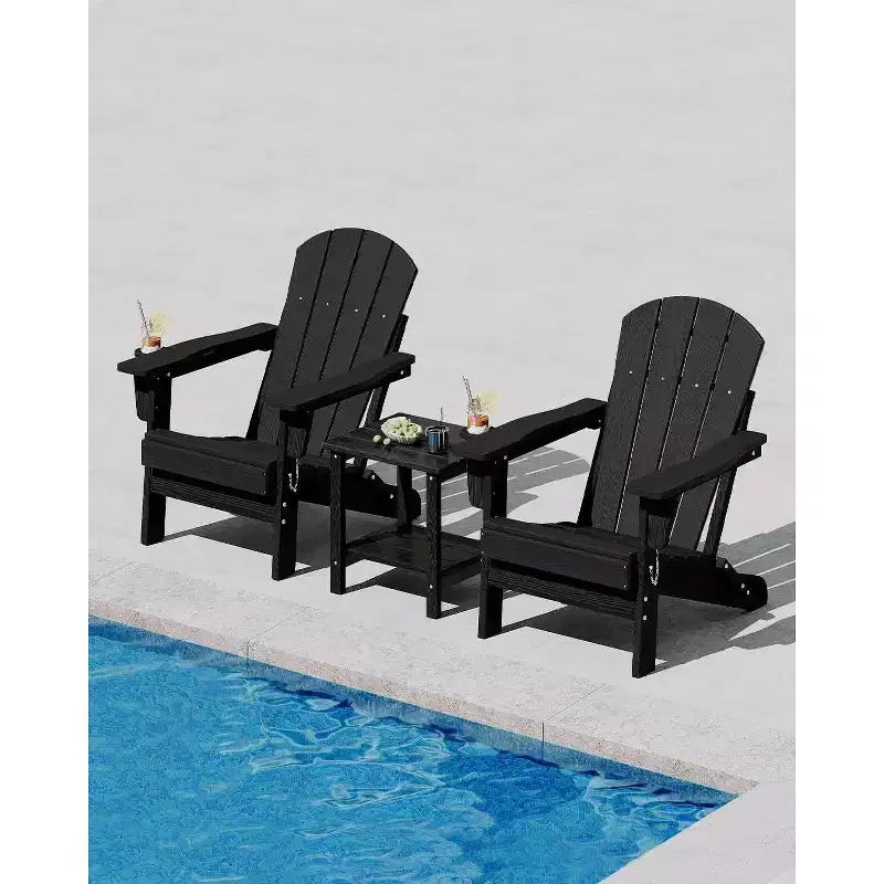 Folding Adirondack Patio Chair | Weather Resistant HDPE, 380 lbs Capacity | Collapsible & Durable with Wood Grain Texture | Ideal for Deck, Lawn