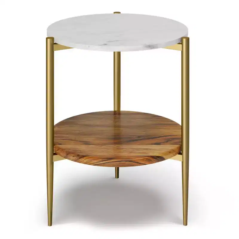 Fleetwood Round Marble and Wood Side Table White/Natural - WyndenHall