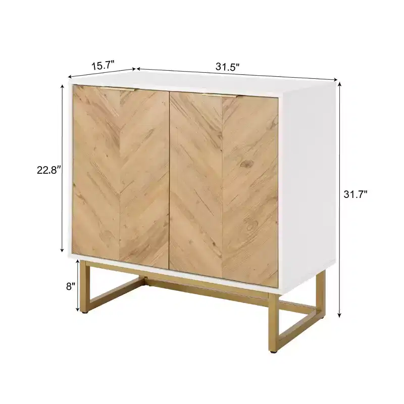 FurnitureR Modern Sideboard Cabinet with Chevron Doors, 2-Door Storage Console with Metal Base, Accent Storage for Dining Room, Living Room, Entryway
