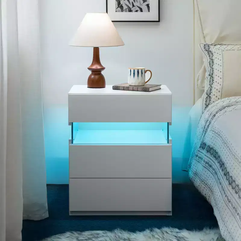 LED LED Lighted 3 Drawer Nightstand for Bedroom Living Room