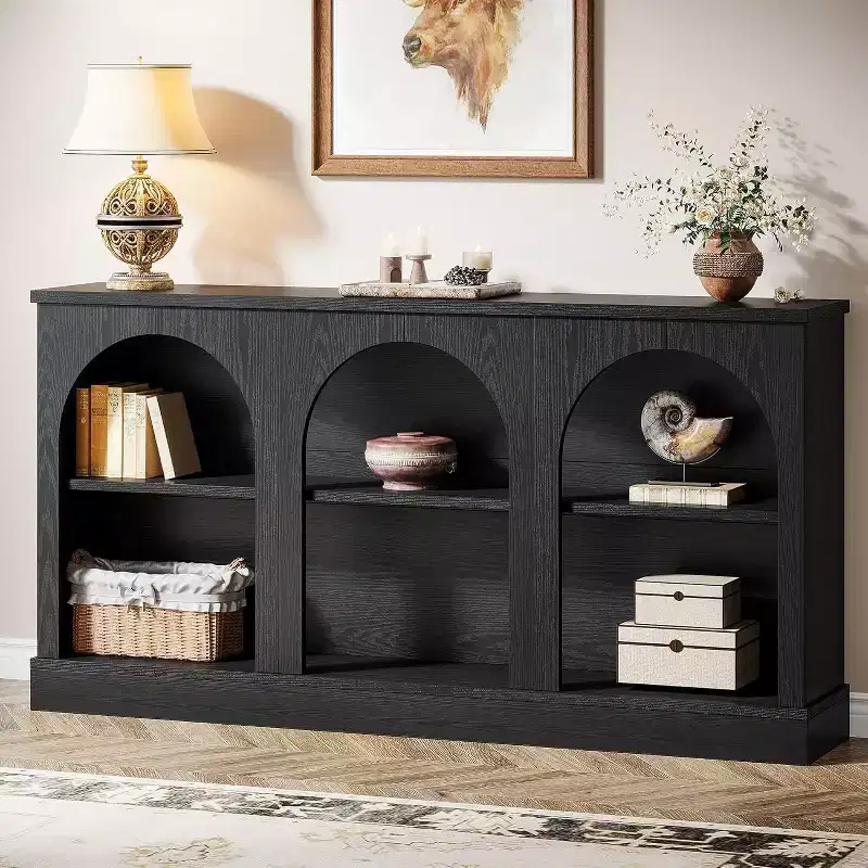 Lantine Farmhouse Console Table, 63-Inch Long Entryway Table with 3 Tier Storage, Wooden Sofa Table Behind The Couch for Living Room