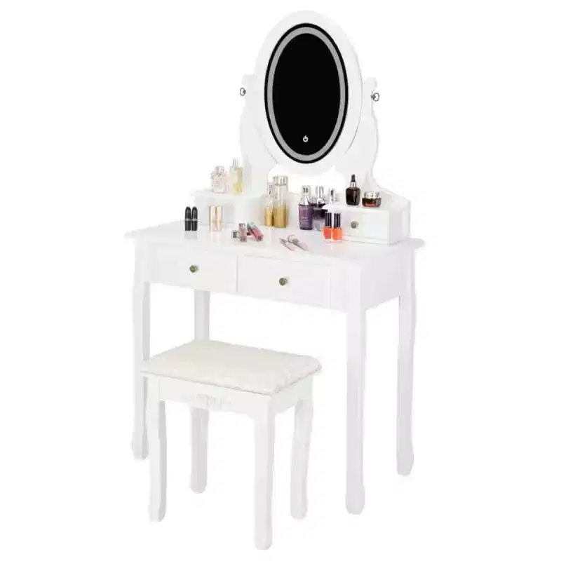 Karl Home | Vanity Desk with Touch LED Light Strip and Stool