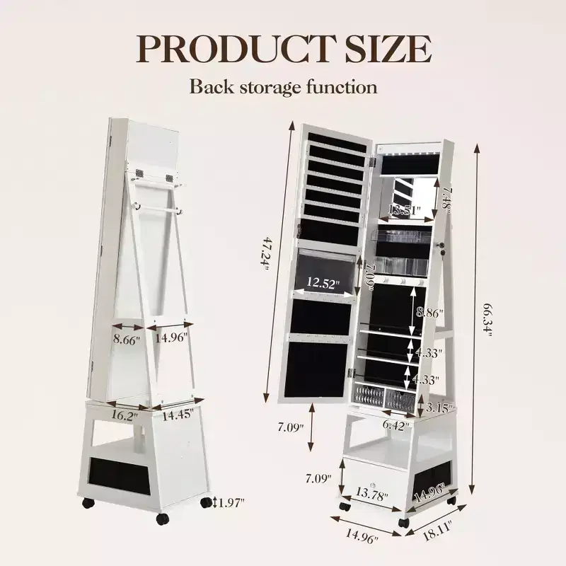 1SET MDF 360 Rotating Jewelry Cabinet with Rotating Jewelry Cabinet Feature