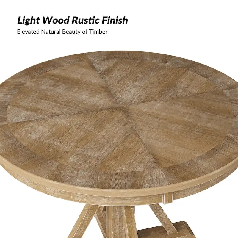 Nuria Farmhouse 5-Piece Round Natural Dining Set with 4 Chairs and Round Table by HULALA HOME