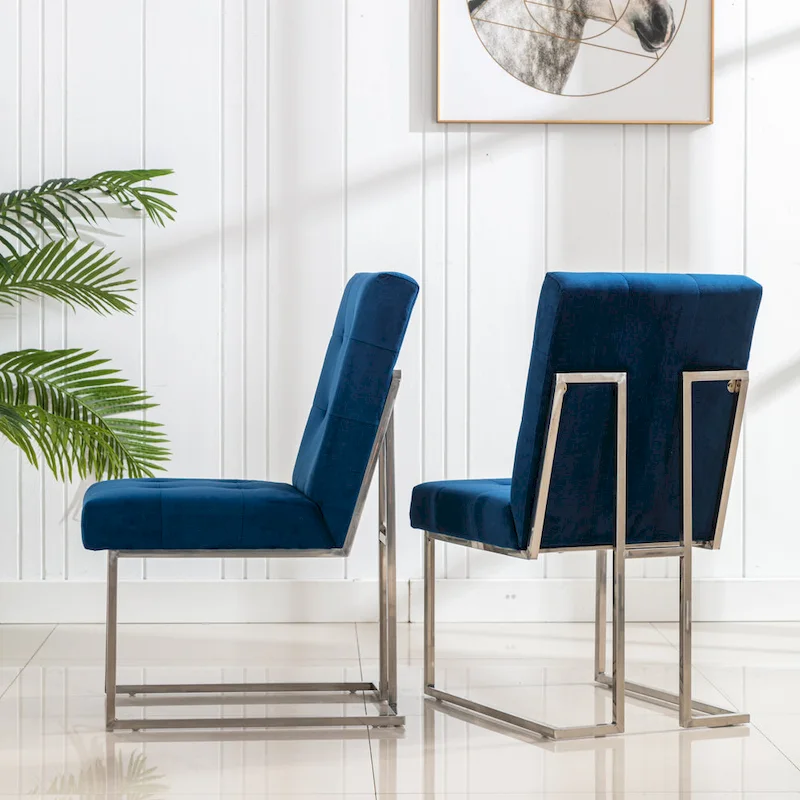 Home Beyond Velvet Upholstered Dining Side Chairs Set of 2, Navy Blue