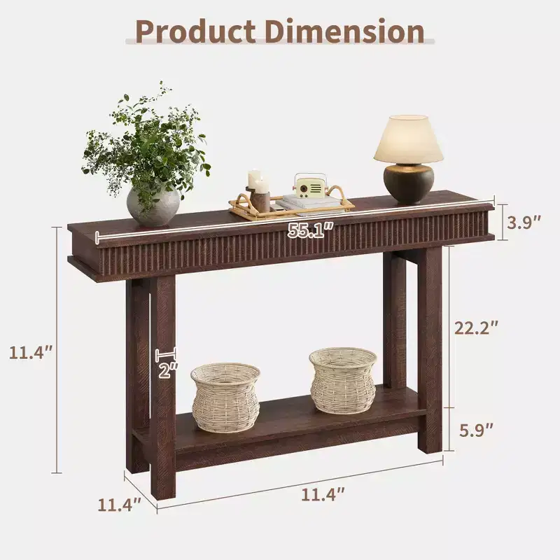 Farmhouse Fluted Console Table for Entryway, Entryway Table with Shelf Storage, Farmhouse Behind Sofa Table for Living Room, Hallway, Couch