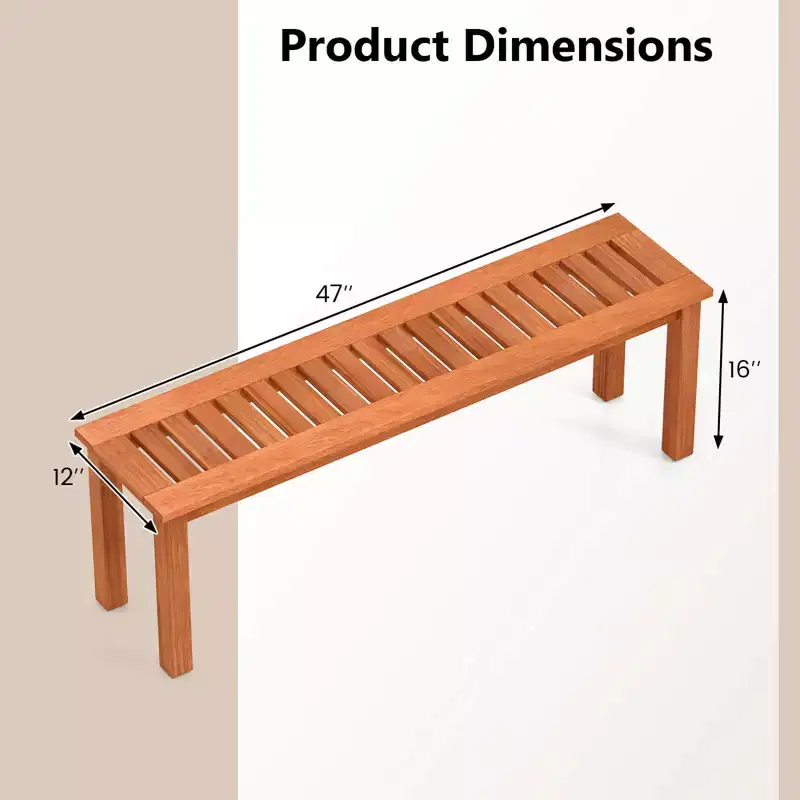 Costway 1/2 PCS 47 Inch Patio Wood Bench 2-Person Backless Bench with Slatted Seat Teak