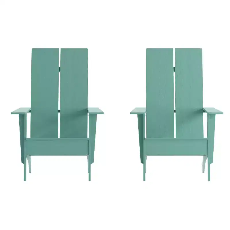 Flash Furniture Set of 2 Sawyer Modern All-Weather Poly Resin Wood Adirondack Chairs