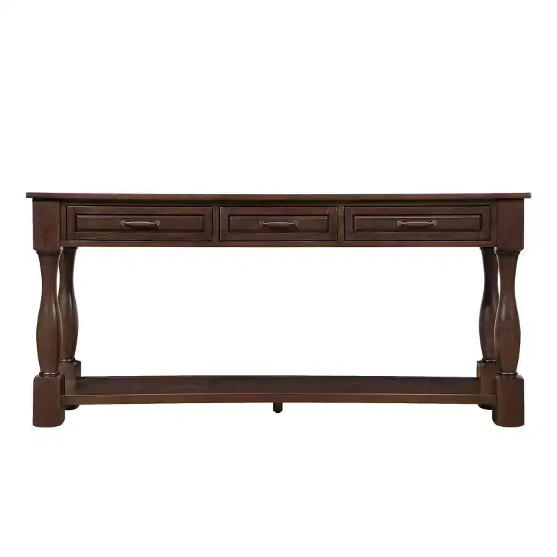 Hostack 63'' Long Wood Console Table Sideboard with 3 Drawers and 1 Bottom Shelf for Entryway and Hallway, Light Espresso