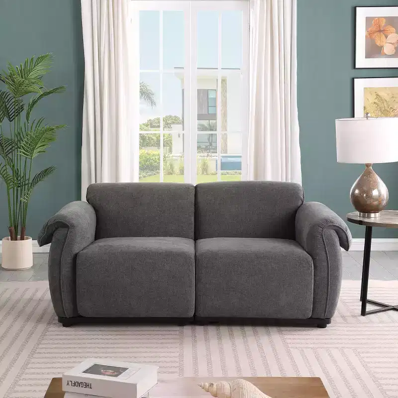 GDFStudio Tryn Modern 69 2-Seater Wood and Iron Chenille Upholstered Sectional Sofa with Split Back