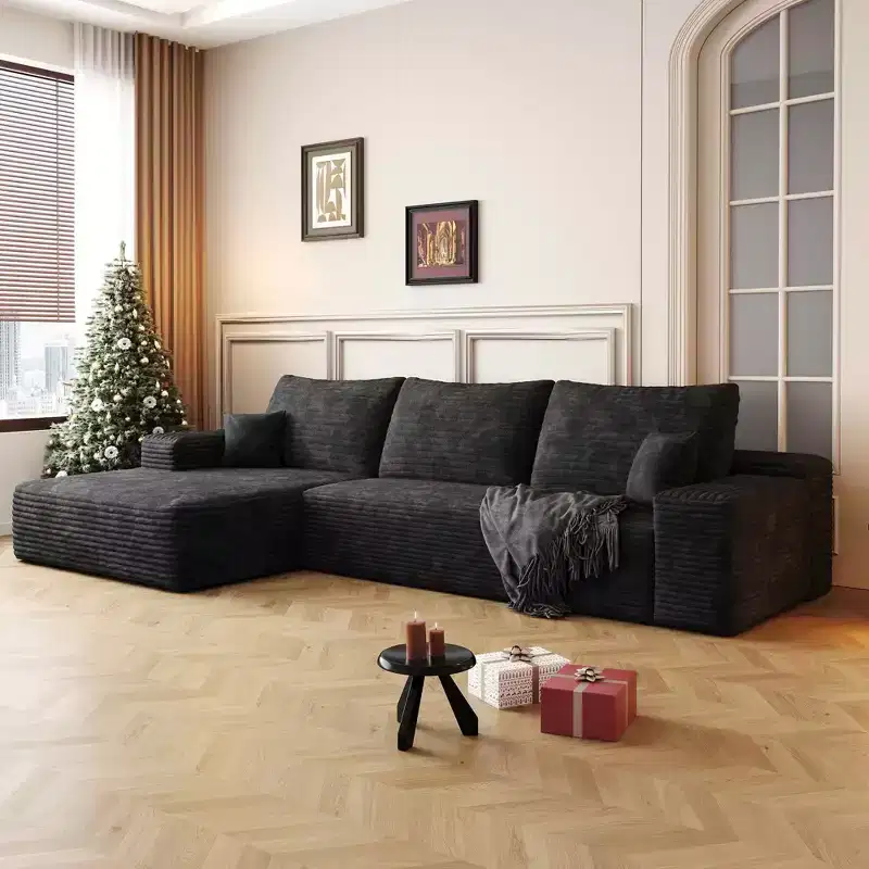 MAYEERTY 107 Cloud L-Shape Sofa - 107 L-Shape, Corduroy, Deep Seat, No Assembly, for Living Room/Bedroom