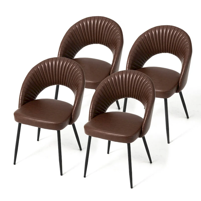 Glitzhome Mid-Century Modern Quilted PU Leather Dining Side Chair with Metal Tapered Legs