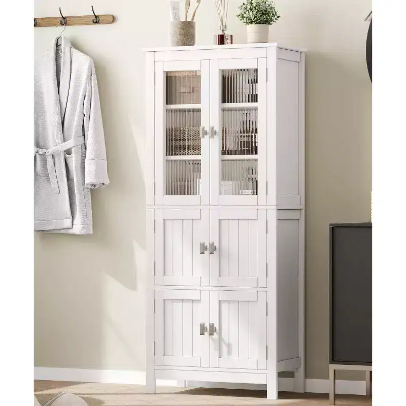 Tall Bathroom Storage Cabinet with 6 Doors and Adjustable Shelf