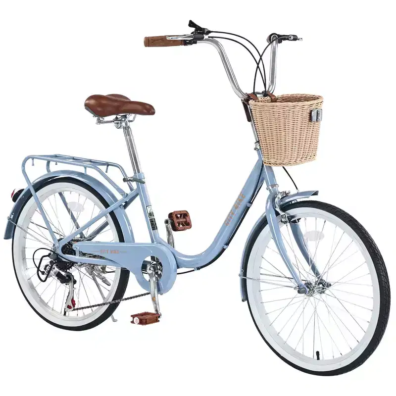 Okak 22IN Cruiser Bikes with Front Basket, Girls Bike with Steel Frame, V-Shape Brake and Comfort Saddles, Adult Bike for Girls and Women