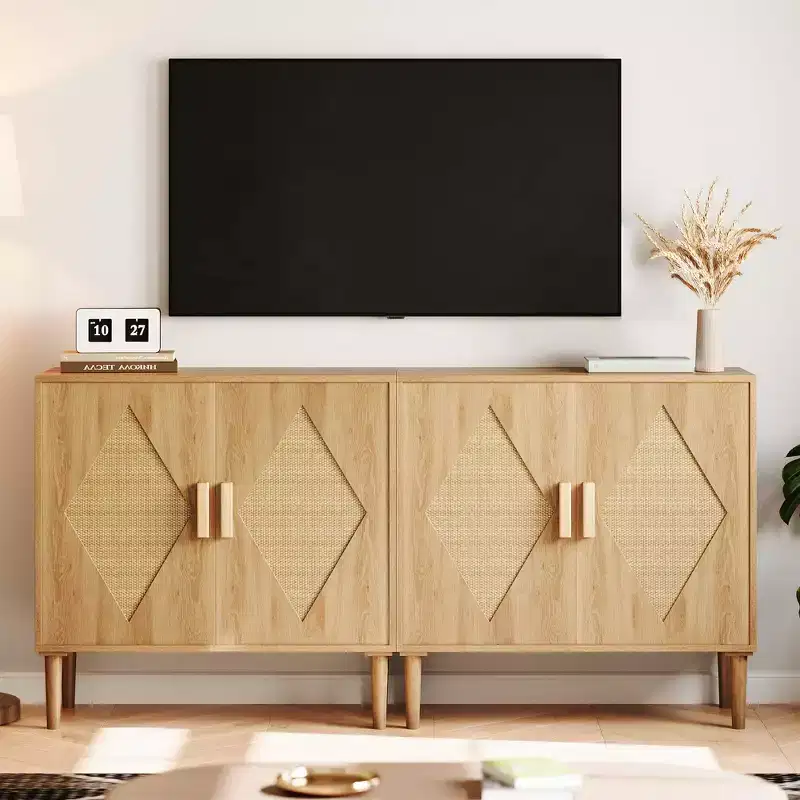 Whizmax Buffet Cabinet with Storage, Storage Cabinet with 2 Rattan Decorated, Sideboard Cabinet, Accent Cabinet for Living Room, Entryway, Natural