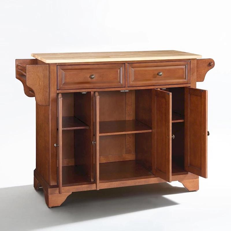 Crosley LaFayette Classic Cherry Natural Wood Top Kitchen Island - 18d x 51.5w x 36h