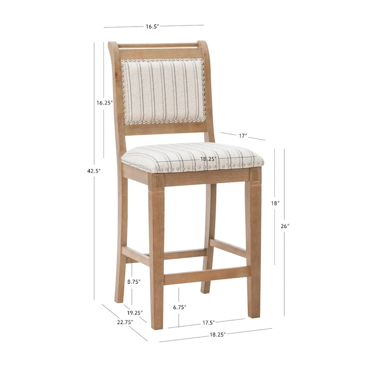 Demi Rustic Grey Solid Wood Striped 26-Inch Counter Stool