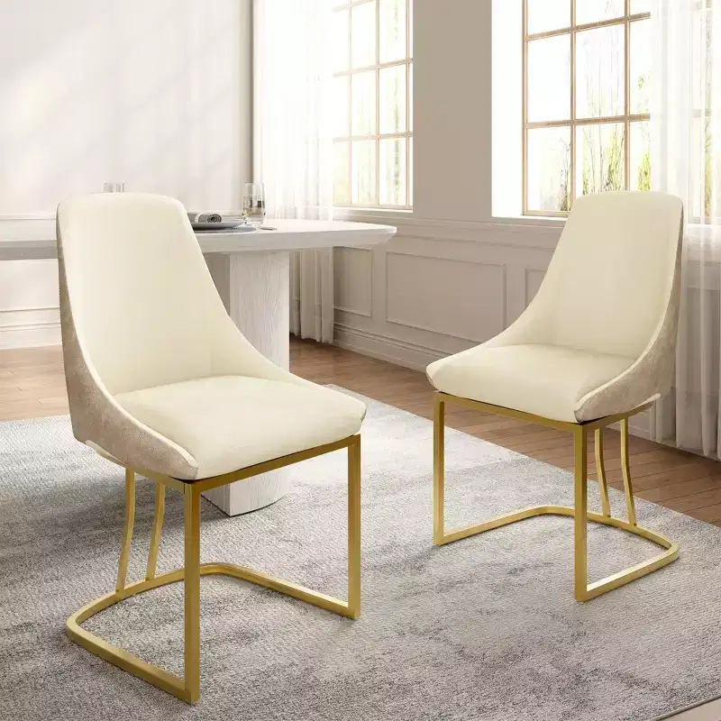 CLIHOME Set of 2 Modern High Back Dining Chair with Metal Legs