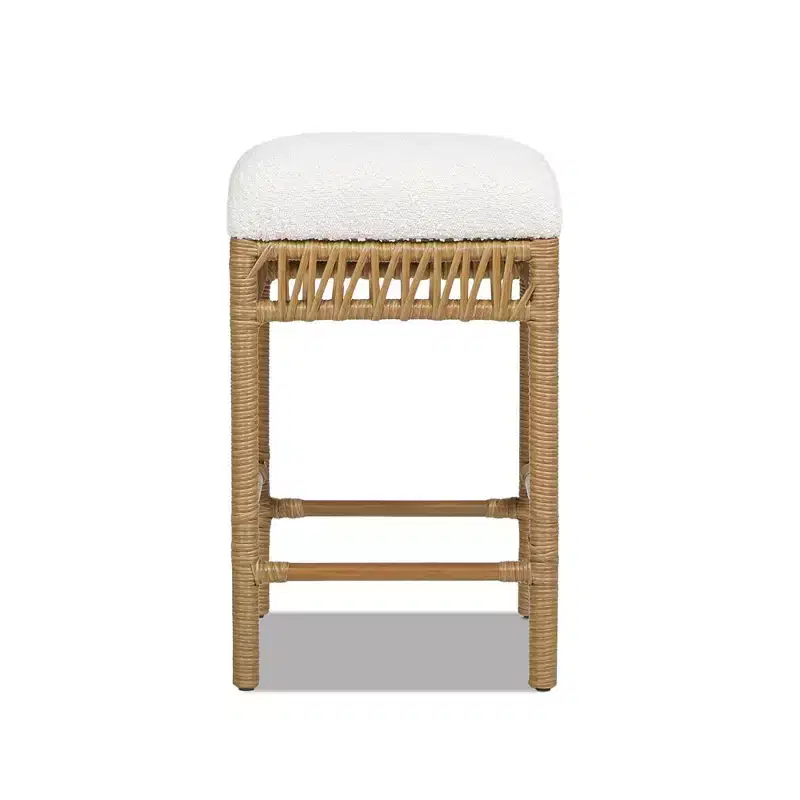 Jennifer Taylor Home Lucia 25.5 Backless Upholstered Counter Stool with Resin Rattan Frame, Ivory White Boucle