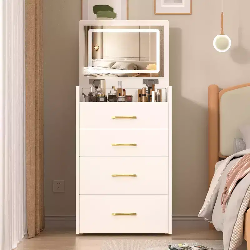 3-in-1 Flip Mirror Vanity Desk & Nightstand, Compact with Storage, Glass Top