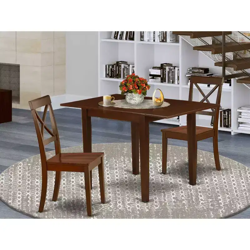 HomeStock 3-Piece Mahogany Finish Solid Wood Top Dining Table Set
