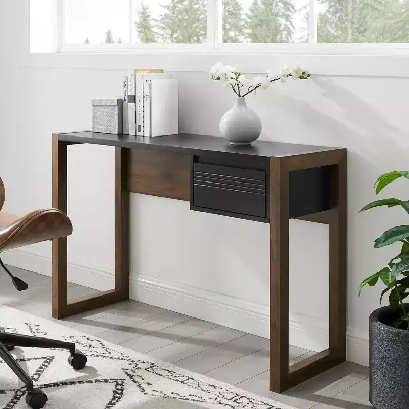 GDFStudio Bellion Modern Two-Tone Wood Writing Desk with Fluted Drawer Details