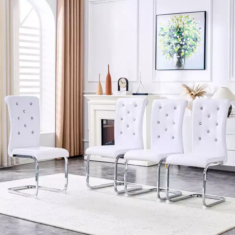 Set of 4 Retro Alligator Skin Upholstered Dining Chairs with Crystal Buckle Details