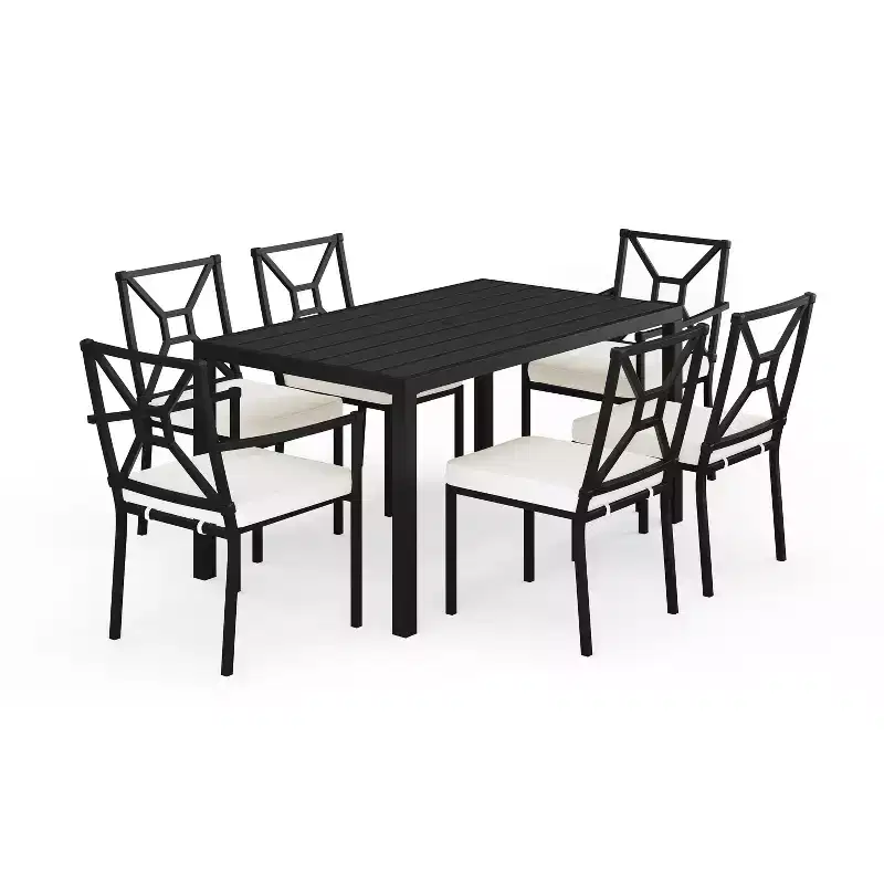 Martha Stewart 7-Piece Steel Patio Dining Set with 6 Stackable Chairs and 62 Table in Black