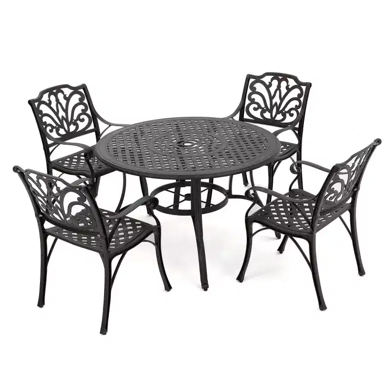 Christopher Knight Home Alfresco Outdoor Aluminum 5 Piece Dining Set with Lattice Design and Umbrella Hole, Bronze