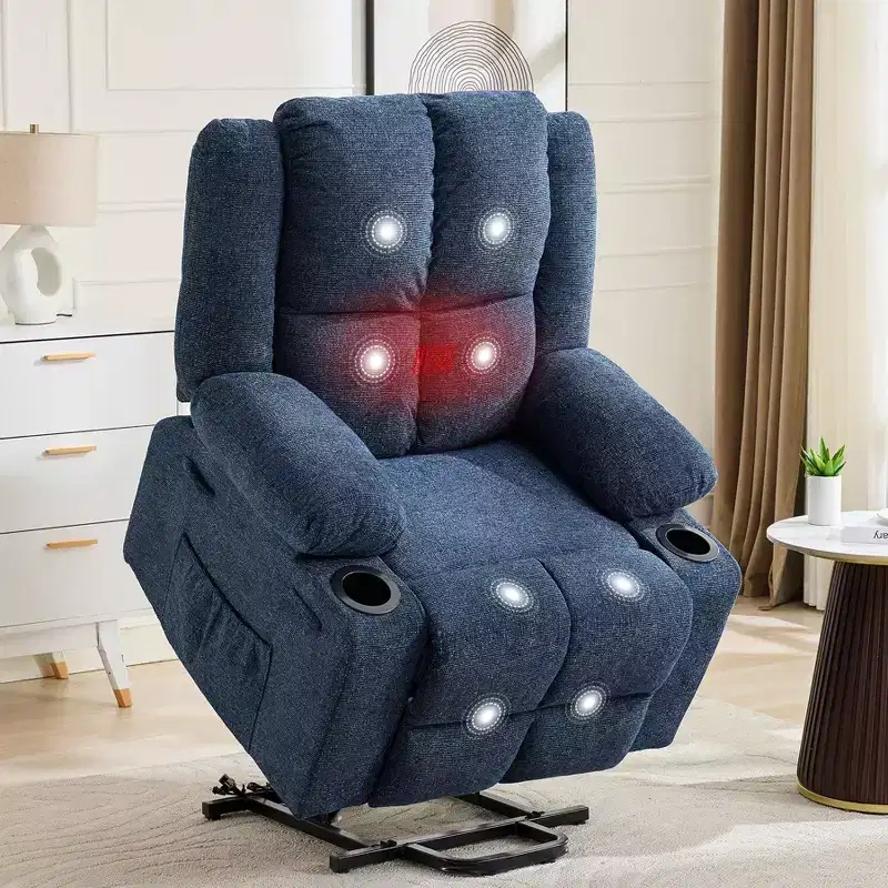 Power Lift Recliner Chair with Massage, Oversized 155 Lay Flat Electric Recliner for Elderly, Stand Assist with 2 Cup Holders, Living Room Chair