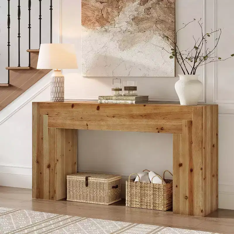 Solid Wood Console Table for Living Room, 62.99-Inch Farmhouse Entryway Table Indoor for Foyer, Hallway (Rustic Brown)