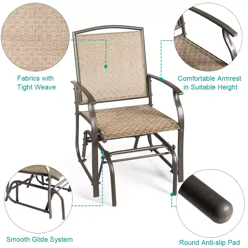 Costway 3PCS Patio Bistro Furniture Set Rocking Glider Chair Glass Table