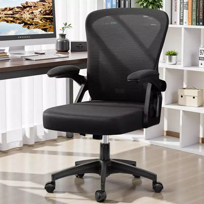 Ergonomic Home Computer Desk Chairs, Comfy Breathable Office Chair with Adjustable Lumbar Support Flip-up Armrests,