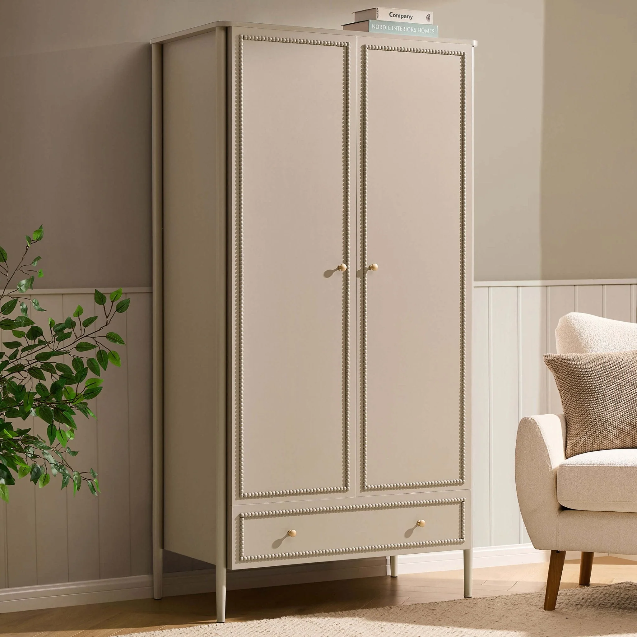 2 Door Wardrobe with Drawer - Taupe