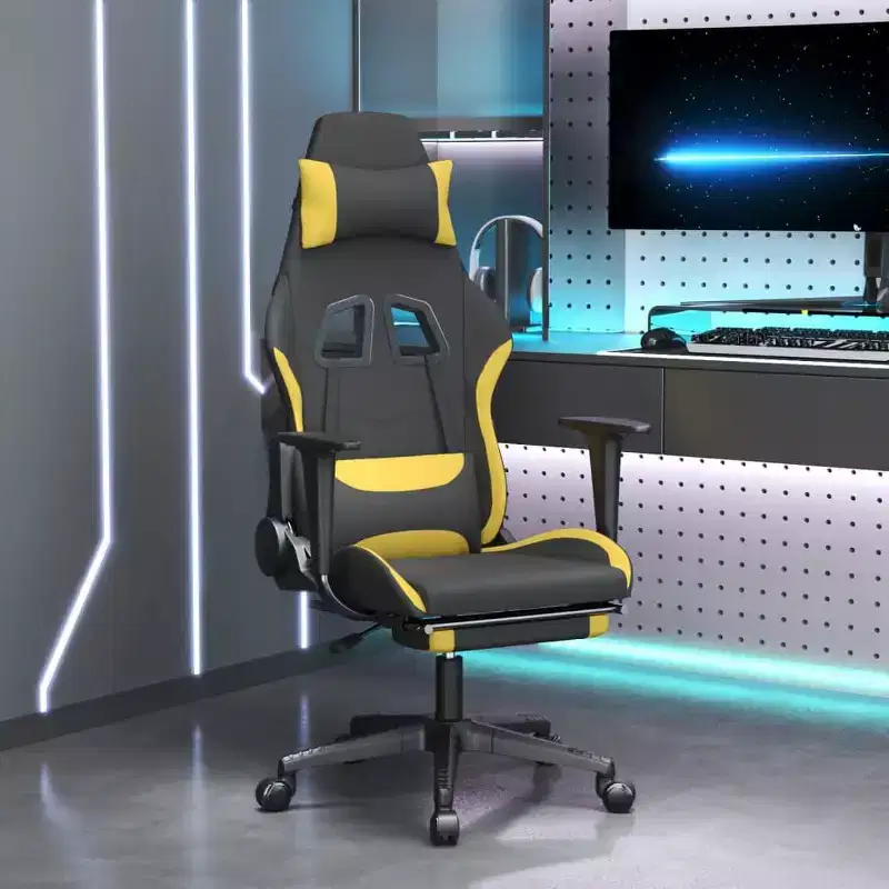 Gaming Chair with Footrest, Black and Yellow, Fabric