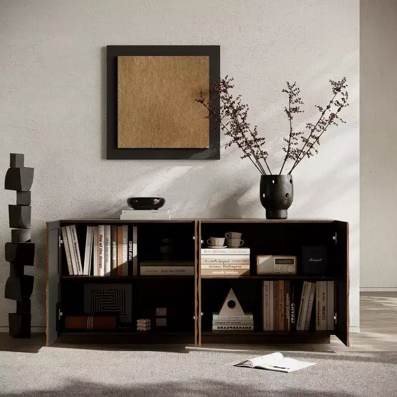 GDFStudio Grella 59'' Modern 3D Texture Storage Buffet Cabinet with 4 Doors and 2 Shelves