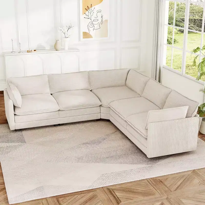 Hyleory 117 Modern Corduroy 5 seater Couch Sectional Sofa for Living Room