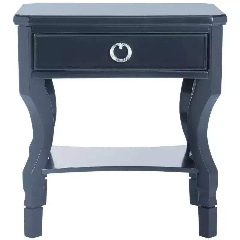 1-Drawer Rubberwood Nightstand with Open Shelf