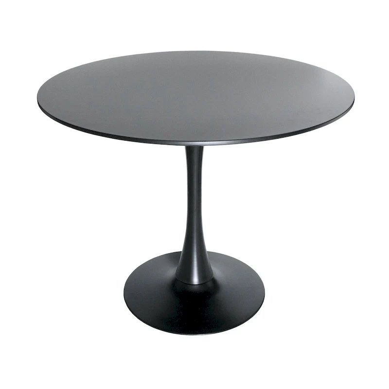 35 Inch Mid Century Modern Round Dining Table, Wood Top & Glossy Iron Pedestal Base for Kitchen & Dining Room